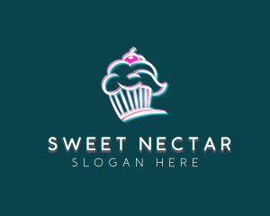 Anaglyph Cupcake Glitch logo design