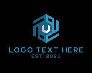 Gadget - Blue Cube Letter V logo design