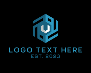 Telecommunications - Blue Cube Letter V logo design