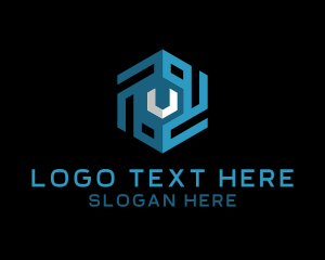 Blue Cube Letter V Logo