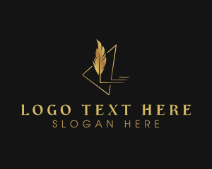 Poet - Golden Feather Quill logo design