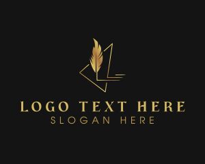 Feather - Golden Feather Quill logo design