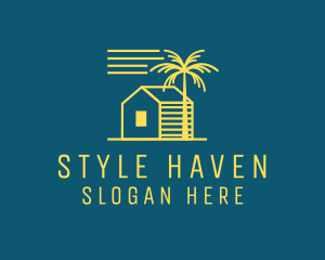 Hostel - Tropical Beach House Cabin logo design