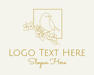 Goldcrest - Spring Bird Cherry Blossom logo design