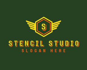 Hexagon Military Stencil logo design