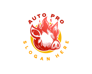 Roast - Flaming Pig BBQ Grill logo design