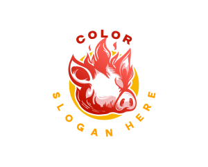 Rotisserie - Flaming Pig BBQ Grill logo design