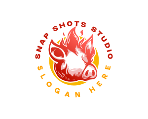 Meat - Flaming Pig BBQ Grill logo design