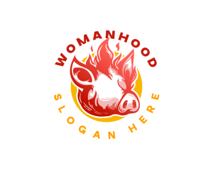 Roast - Flaming Pig BBQ Grill logo design