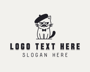 Mustache - Cat Beret logo design