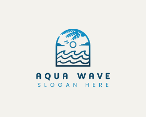 Beach Wave Palm Tree logo design