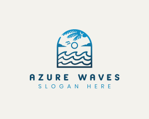 Beach Wave Palm Tree logo design