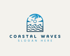 Beach Wave Palm Tree logo design