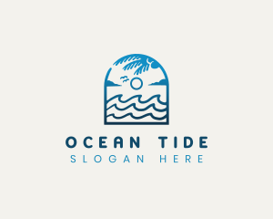 Beach Wave Palm Tree logo design