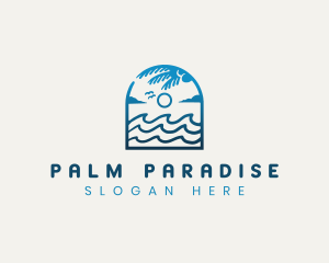 Beach Wave Palm Tree logo design