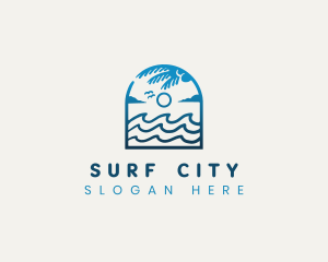 Beach Wave Palm Tree logo design