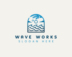 Beach Wave Palm Tree logo design