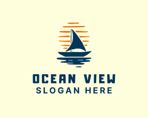 Sunset Boat Ocean logo design