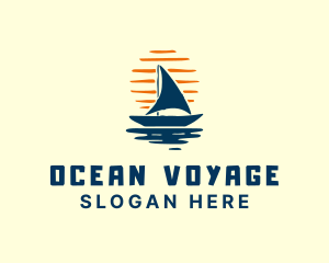 Sunset Boat Ocean logo design