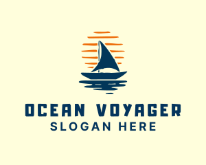 Sunset Boat Ocean logo design