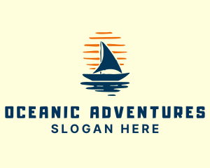 Sunset Boat Ocean logo design