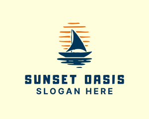 Sunset Boat Ocean logo design