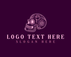 Death - Floral Skull Calavera logo design