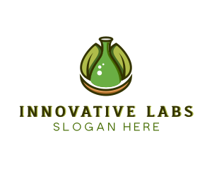 Biotechnology Flask Leaf logo design