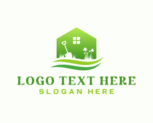 Organic - House Shovel Garden Landscaping logo design