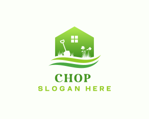 Green - House Shovel Garden Landscaping logo design