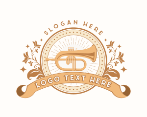 Badge - Musical Trumpet Floral Ornament logo design