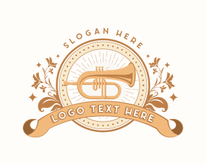 Musical Trumpet Floral Ornament Logo