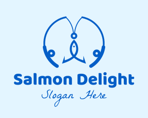 Salmon - Blue Fishing Rod logo design