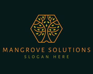 Mangrove - Gold Forest Tree logo design