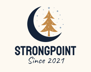 Cresent - Christmas Tree Moon logo design