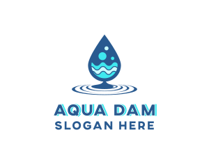 Dam - Water Droplet Wave logo design