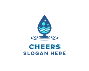 H2o - Water Droplet Wave logo design