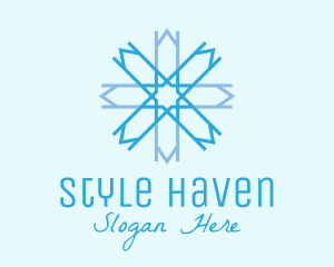 Skiing - Blue Geometric Snowflake logo design