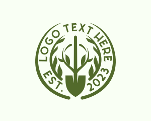 Badge - Shovel Wreath Gardening logo design