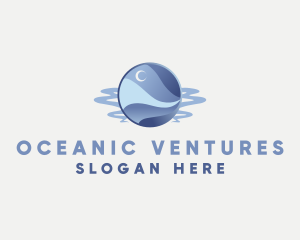 Ocean Moon Wave logo design