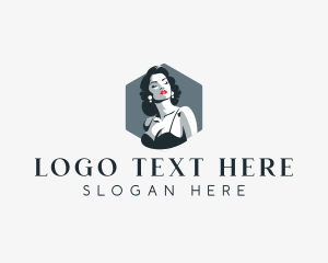 Vintage - Curly Woman Pinup logo design