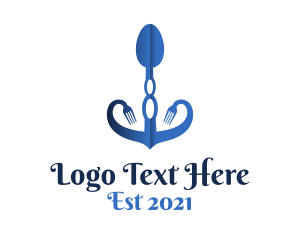 Utensil - Blue Spoon Anchor logo design