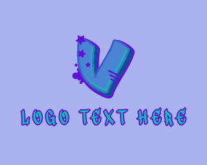 Hiphop Label - Graffiti Star Letter V logo design