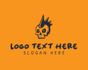 Monochrome - Punk Skull Mohawk logo design