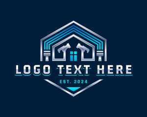 Badge - Hammer Paintbrush Construction logo design