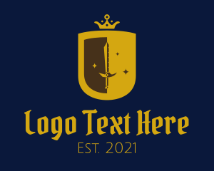 History - Golden Medieval Royal Shield logo design