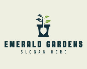 Potted Plant Shovel Gardening logo design