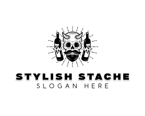 Horned Skull Mustache logo design