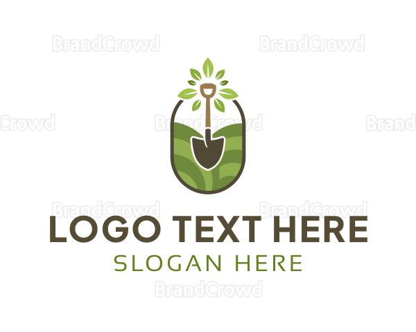 Plant Leaves Shovel Gardening Logo