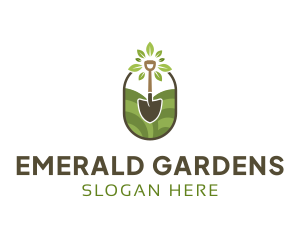 Plant Leaves Shovel Gardening logo design